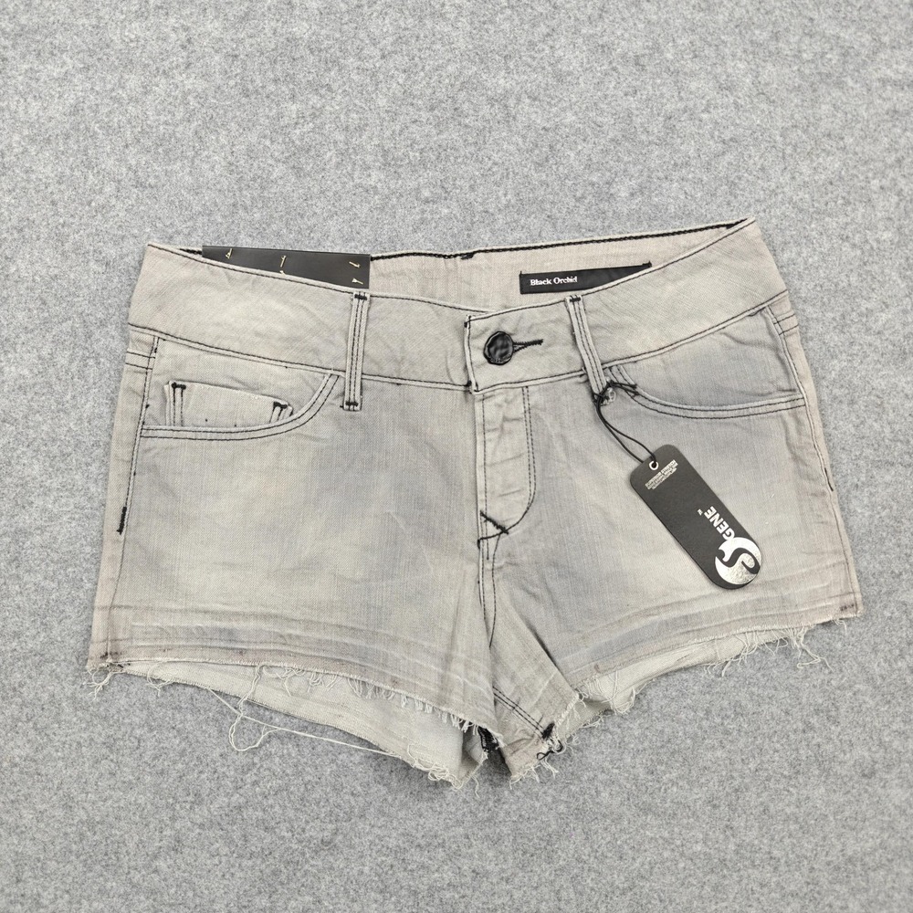 Black Orchid Shorts Womens 28 Gray Denim Black Star Mini Short Studded Cutoff